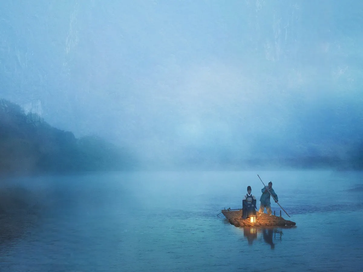 bối cảnh chèo đò của vua danjong và trưởng thôn trong phim dưới bóng điện hạ