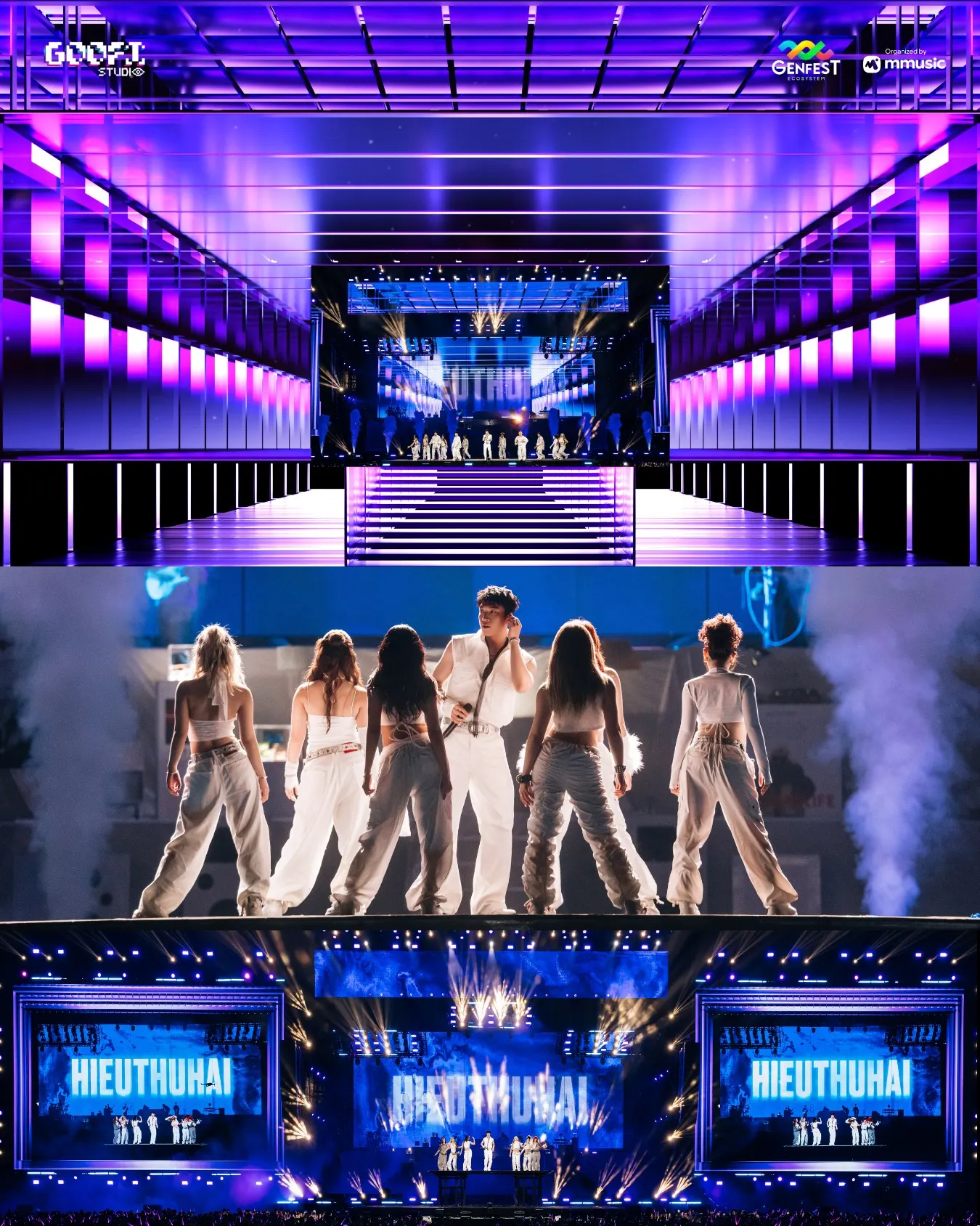 nam rapper HIEUTHUHAI biểu diễn trên sân khấu tại sự kiện âm nhạc GENfest