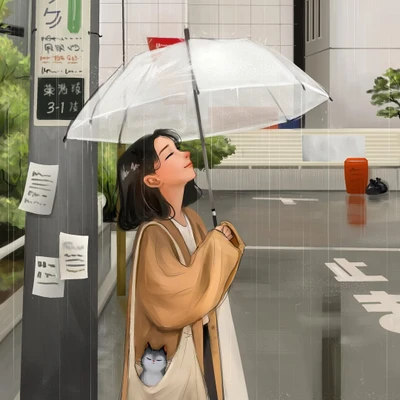 cô gái đang cầm dù đứng dưới mưa