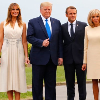 phu nhân melania trump và phu nhân brigitte macron ở hội nghị g7 cùng 2 tổng thống