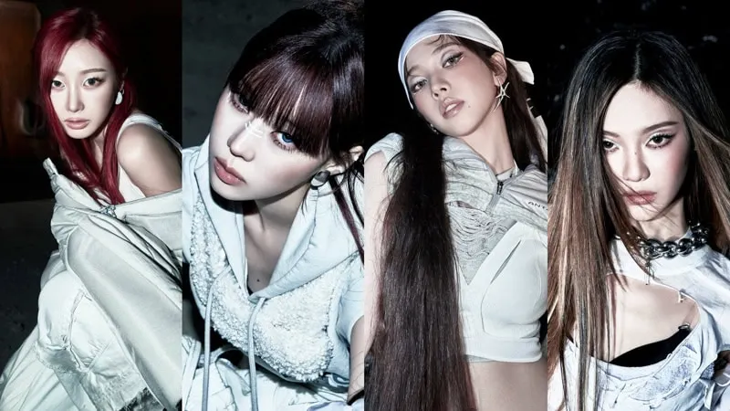 Hình ảnh phong cách trang điểm aespa gai góc trong MV "Dirty Work". 