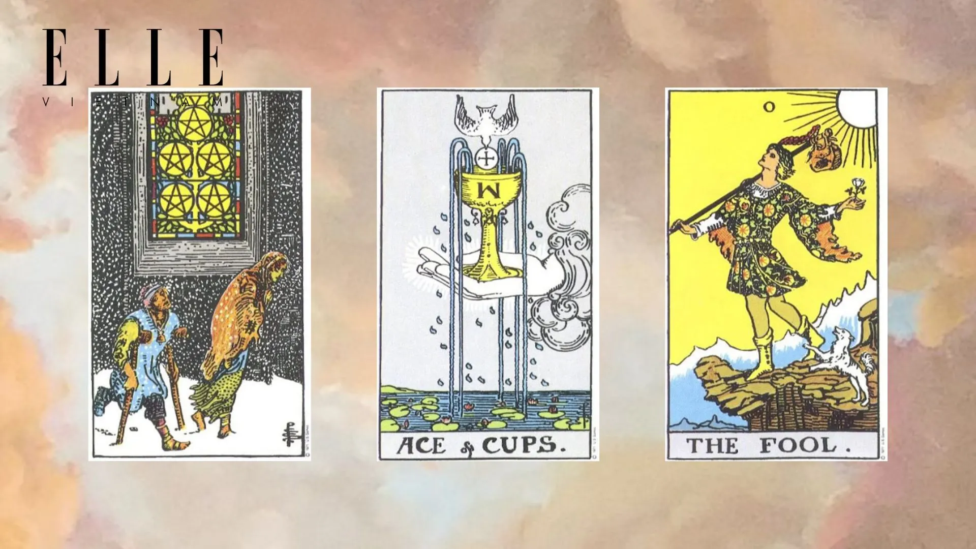 trải bài tarot tuần mới gồm Five of Pentacles - Ace of Cups - The Fool