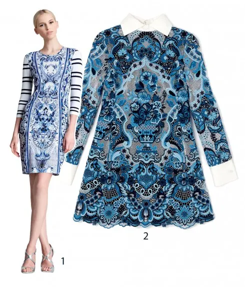 1.Một thiết kế lấy cảm hứng gốm xanh trắng của Roberto Cavalli 2.Một mẫu đầm ren của Valentino