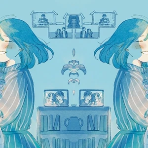 Hai cô gái đứng trước cửa sổ gió lùa vào tóc