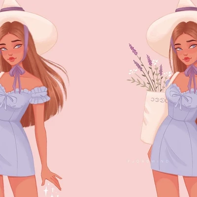 hai cô gái ôm bó hoa và đội chiếc mũ rộng vành