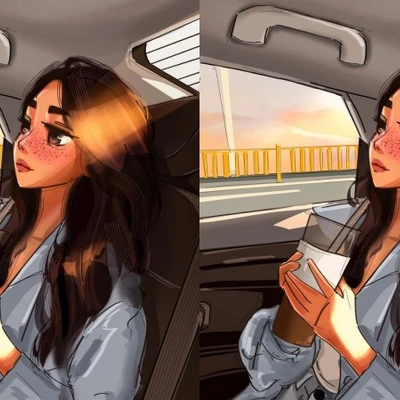 hai cô gái đang uống cà phê ngồi trên xe hơi