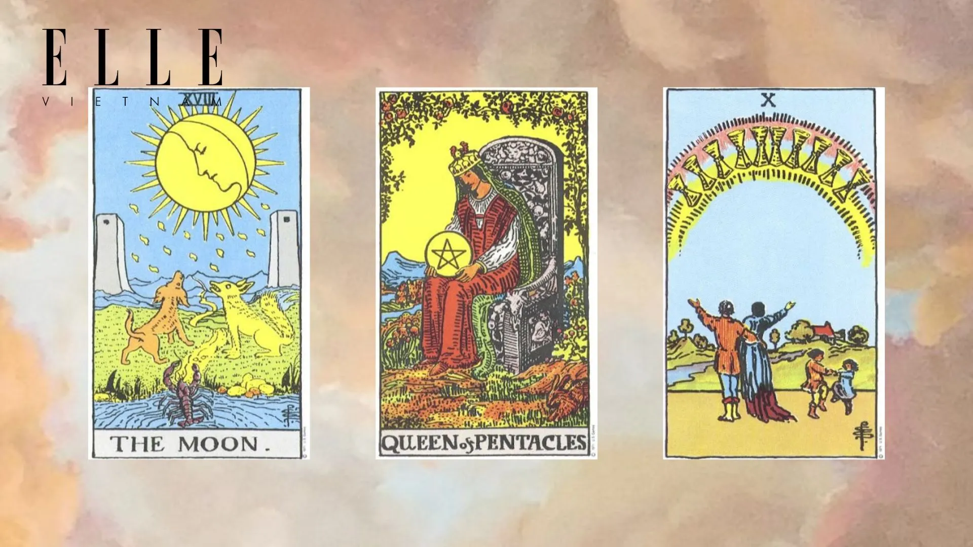 Trải bài tarot tuần mới gồm The Moon - Queen of Pentacles - Ten of Cups