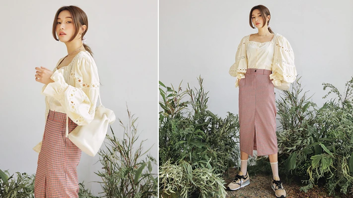 mặc đẹp với chân váy chữ A kẻ ô stylenanda