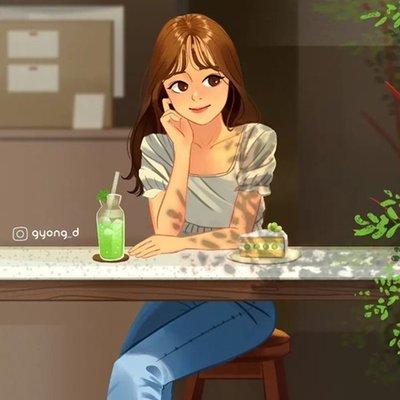 cô gái đang ngồi bên cạnh cửa sổ quán cà phê cùng ly nước