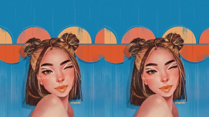 hai cô gái cột hai chùm tóc búi và nháy mắt