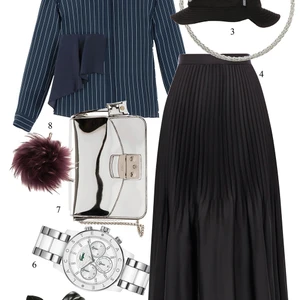 Áo sơ mi cách điệu cùng chân váy đen xếp li