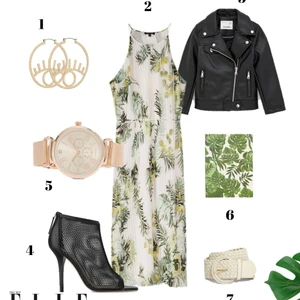 jacket thuộc da đầm hoa đồng hồ bốt thắt lưng