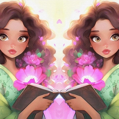 2 cô gái mở trang sách & những cánh hoa bung ra