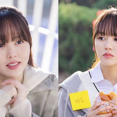 Kim So Hyun tạo kiểu tóc mái thưa kết hợp búi cao và buộc nửa đầu