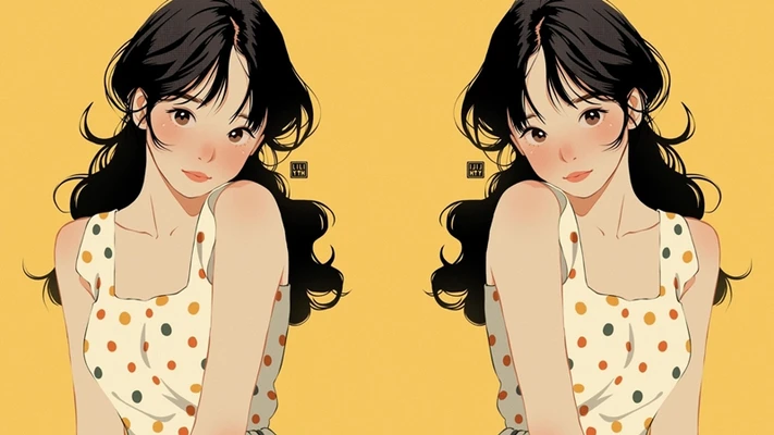 2 cô gái mặc áo chấm bi