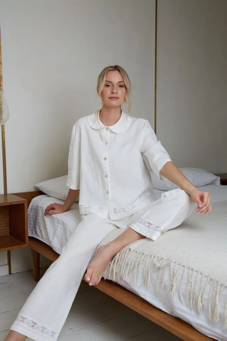 pyjamas cotton màu trắng