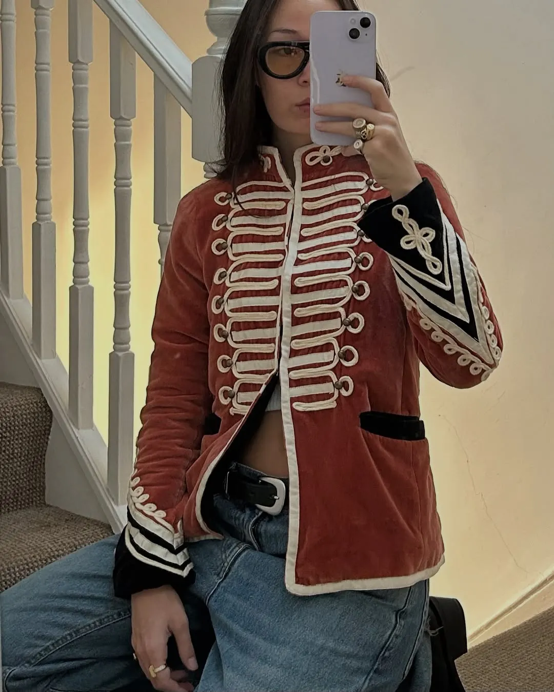 chiếc áo quân đội phối denim 