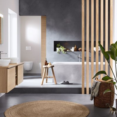 thiết bị phòng tắm màu nâu sáng