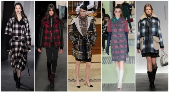 Họa tiết kẻ ô tràn ngập trong các show diễn thời trang Thu - Đông 2015 ( Từ trái qua phải: 3.1 Phillip Lim, Alexander Wang, Chanel, Prada, Coach)