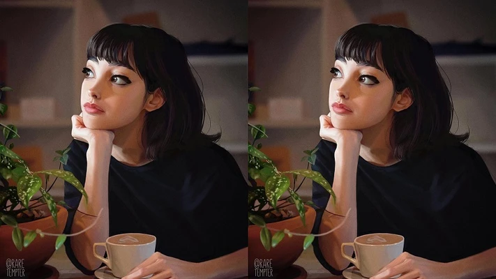 hai cô gái đang chống cằm bên chậu cây xanh