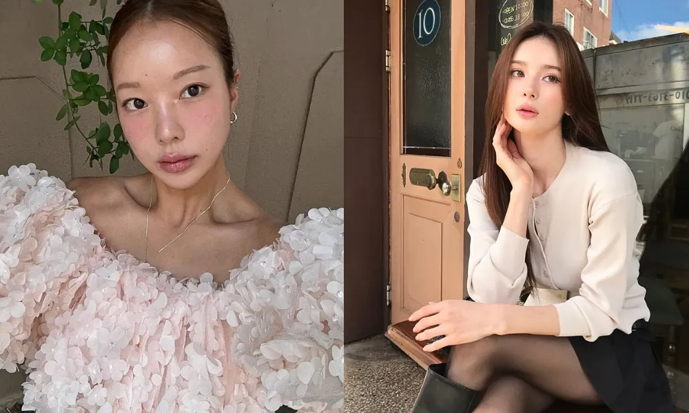 Hai cô gái thoa màu son hồng nhạt hợp trang phục nhạt màu