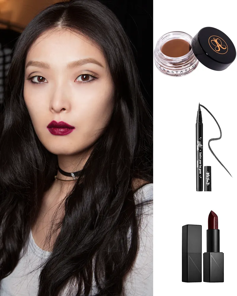 Sản phẩm gợi ý: Bột gel lông mày Anatasia Beverly Hills Dipbrown Pomade, Katvon D Tattoo liner, son thỏi NARS.