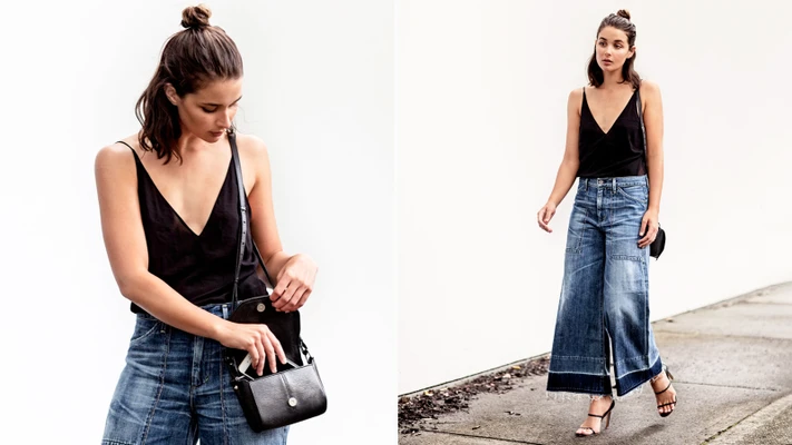 Quần jeans ống rộng và áo tank top cho mùa Hè