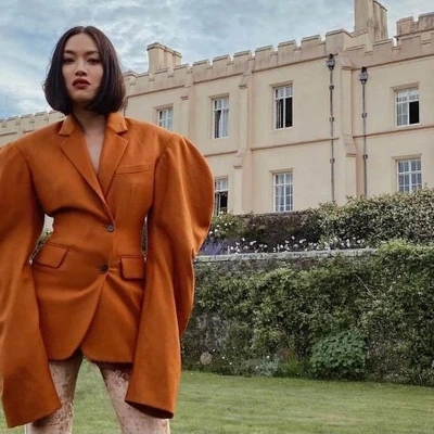 orange oversized blazer