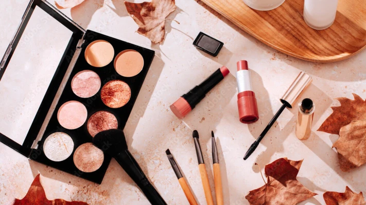 đồ makeup bừa bộn trên bàn