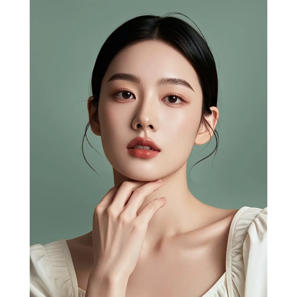 Cô gái chống tay lên cằm.