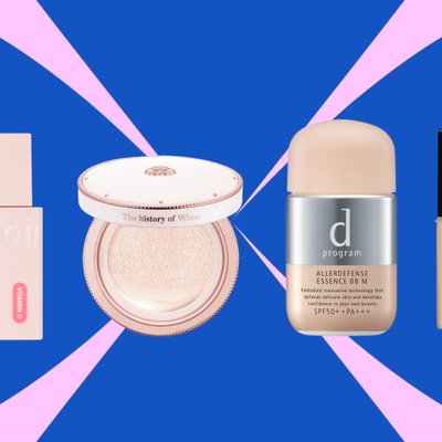 SPF - kem lót Espoir màu hồng, cushion Whoo màu hồng, kem BB dProgram và kem nền Maybelline