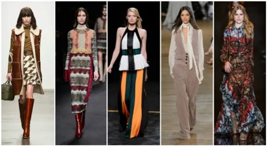 xu-huong-thời-trang-thu-đông-2015-thap-nien-70 Xu hướng thời trang Thu - Đông 2015 là sự lên ngôi của phong cách nữ tính, nhẹ nhàng và cổ điển của thập niên 70s. ( Từ trái qua phải: Karen Walker, Valentino, Balmain, Chloe, Elie Saab )