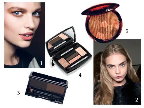 1.Dsquared2 2.Derek Lam 3.Bột kẻ lông mày Shiseido 4.Phấn mắt 5 màu Lancôme 6.Bronzer Guerlain