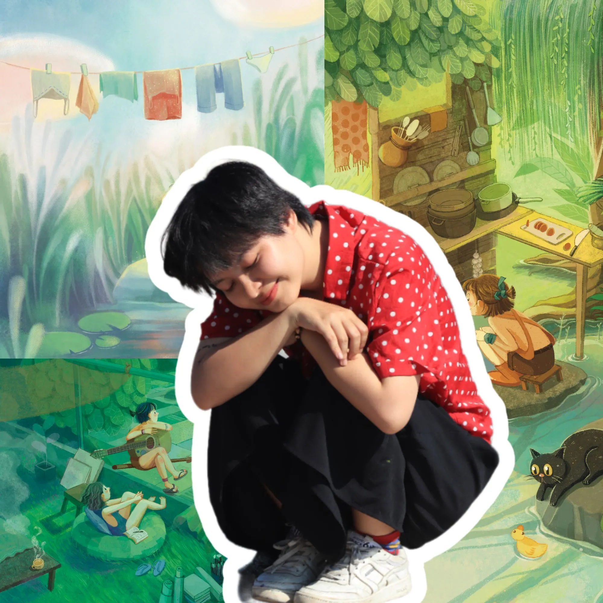 họa sĩ vờ vui vẽ vẽ bình yên