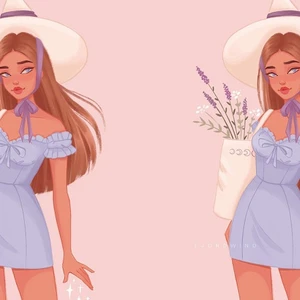 hai cô gái ôm bó hoa và đội chiếc mũ rộng vành