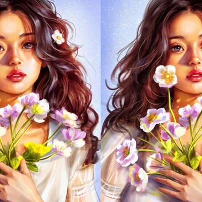 2 cô gái đang cầm trên tay bó hoa