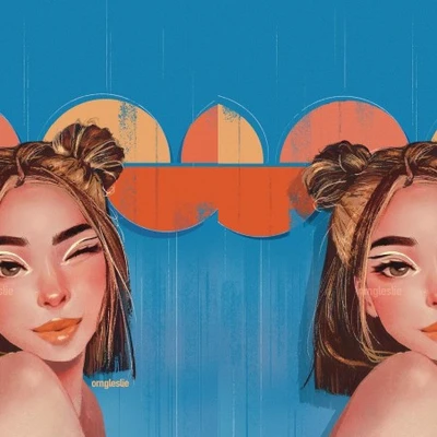 hai cô gái cột hai chùm tóc búi và nháy mắt