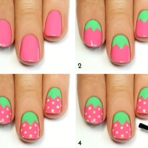 Móng tay hồng vẽ hình trái dâu là sự lựa chọn hoàn hảo cho các cô gái theo phong cách nhẹ nhàng, nữ tính.