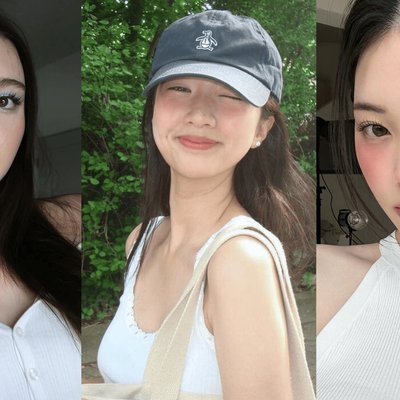 trang điểm - ba cô gái châu Á mặc áo tank top màu trắng để selfie