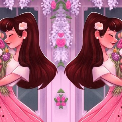 hai cô gái ôm bó hoa đứng giữa khung cửa