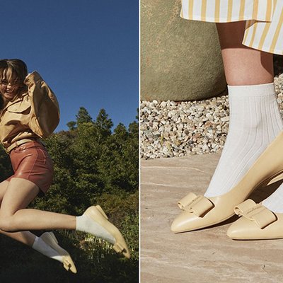 giày viva salvatore ferragamo vàng pastel