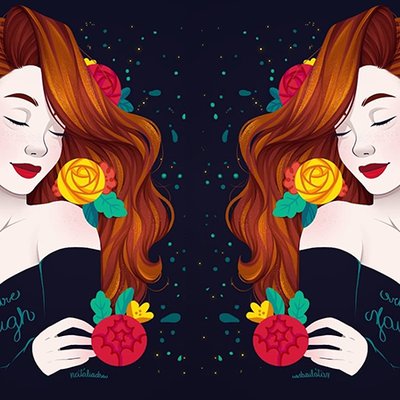 hai cô gái ôm mình giữa rừng hoa