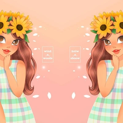 hai cô gái đang đội vòng hoa hướng dương trên đầu