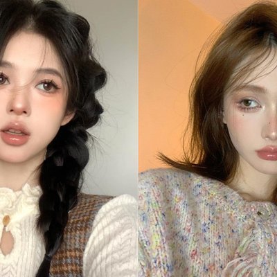 douyin - hai cô gái châu Á trang điểm phong cách douyin để selfie