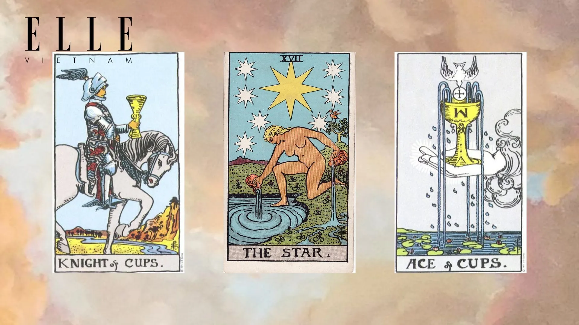 trải bài tuần mới gồm Knight of Cups - The Star - Ace of Cups
