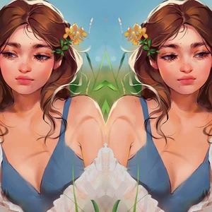 hai cô gái nằm giữa đồng cỏ tóc đính hoa