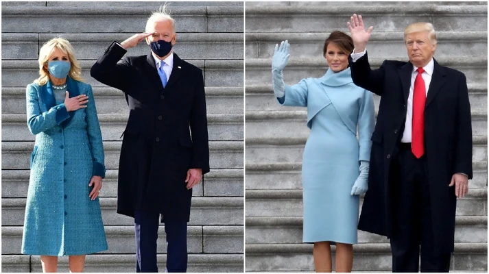cựu đệ phất phu nhân melania trump và đệ nhất phu nhân jill biden đều mặc trang phục xanh
