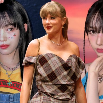 Taylor Swift, Ryujin và Karina makeup má hồng lấp lánh theo phong cách glitter freckles