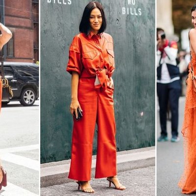 Fashionista mặc váy và quần áo màu cam