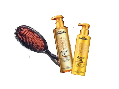 1. Lược bàn Mason Pearson 2. Bộ dầu gội và dầu xả nuôi dưỡng tóc bằng tinh dầu Mythic Oil L'Oréal Professionnel
